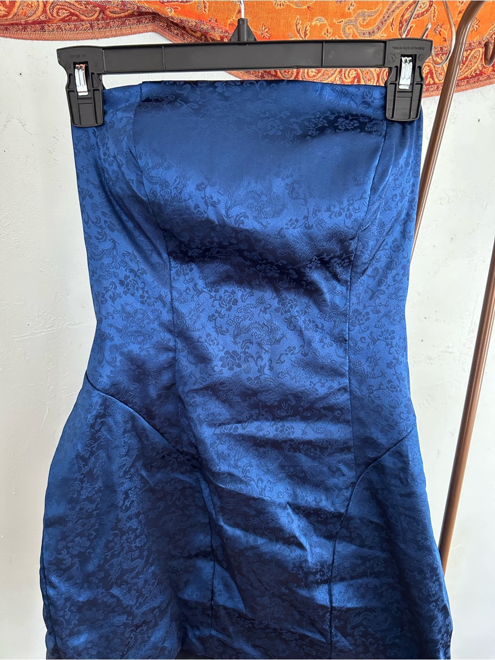Strapless Jacquard Midi Skirt in Deep Blue